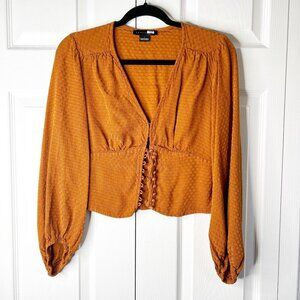 Sanctuary Mercury Rising Orange Satin Hook & Eye V-Neck Top Women's Size Small S